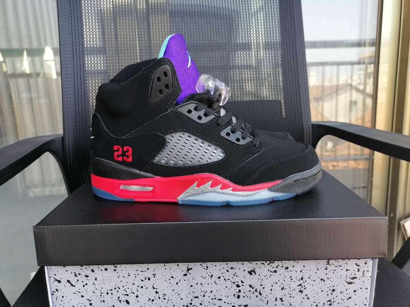New Air Jordan 5 Black Red Purple Shoes